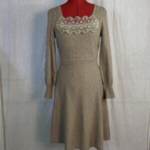 BODEN Womens Dress Beige Size US 6P Wool Blend Long Sleeve Crochet Neck F735